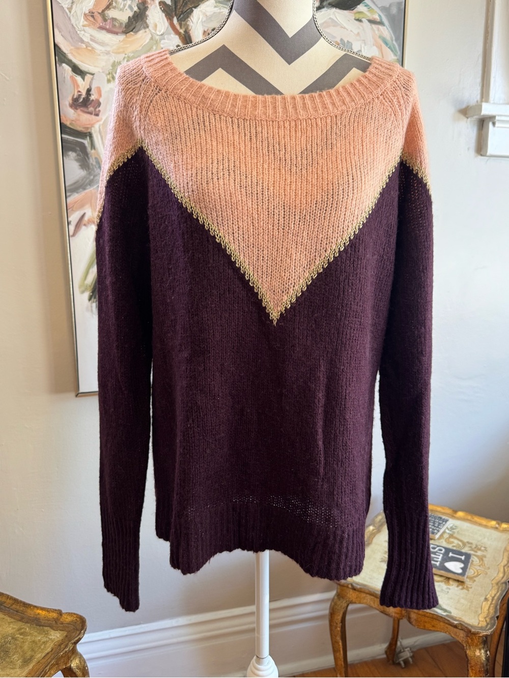 VTG VERA Colorblock Knit Sweater in Mauve and Blush